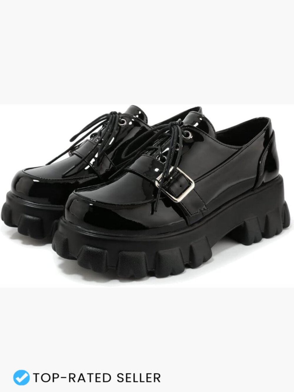 Chunky Platform Oxford Loafers Round Toe Lace Up Goth Buckle Shoes Women